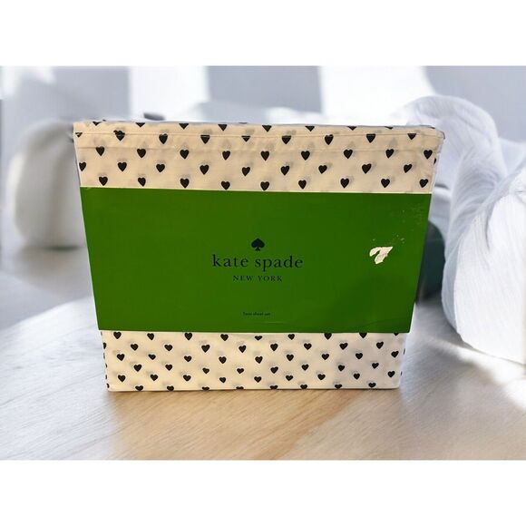 kate spade Other - Kate Spade Valentine's Day Black Heart Twin Cotton Sheets NEW